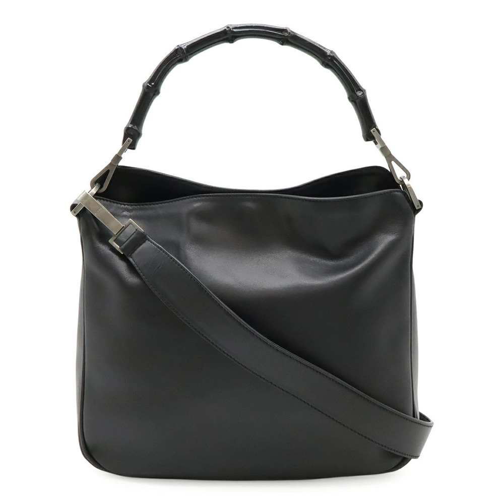Gucci Bamboo 2way Shoulder Bag Tote Crossbody Leather Black